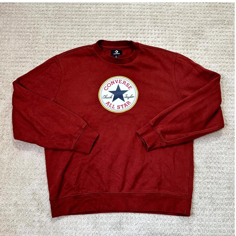 Converse Sweatshirt Mens Large Chuck Taylor Logo Red Pullover Spellout Logo